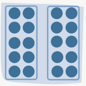 10 blue circles each enclosed in 2 separate rectangles to demonstrate the law of enclosure and common ground in Gestalt Principles.